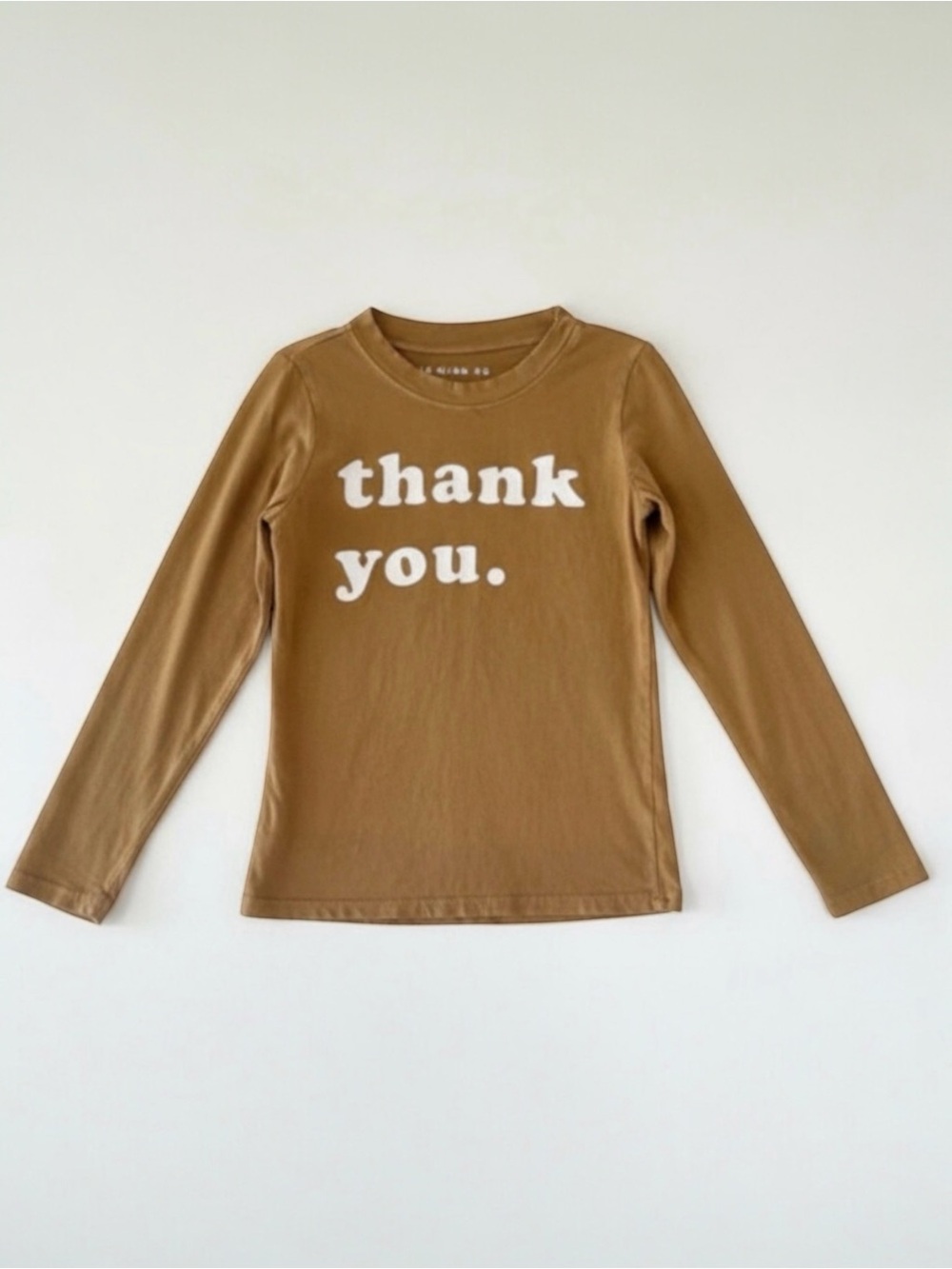 The Ever Co “Thank You” Graphic Tee | 4-5Y | Earthy Brown Long Sleeve Shirt